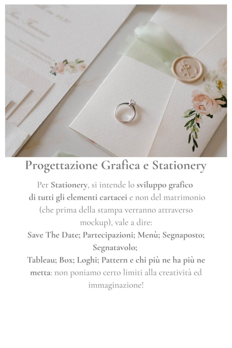 Insieme individueremo lo stile e il mood perfetto per il vostro matrimonio! Saranno i vostri desideri e le vostre richieste a guidarci e ad ispirarci. Durante la fase di progettazione faremo consulenze creative sullo stile, tema (dove richiesto e/o - 3